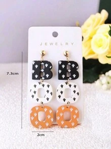 1pair Halloween Ghost Printed Acrylic & Polymer Clay BOO Earrings, Fun And Cute Party Ear Accessories, Holiday Gift(Without A Card)