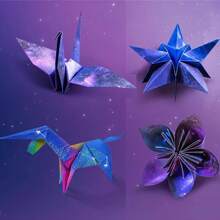 50 piezas de hojas de papel de origami con estampado de cielo estrellado, papeles de colores brillantes impresos por ambas caras para manualidades infantiles, jardín de infancia - Multicolor - Ver 5