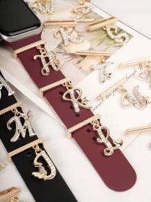 1pc Personalized Pattern Design 26 Alphabet Watch Band Charm Decoration ,Compatible With Apple Watch Band Letter Accessories Compatible With Galaxy Watch Strap Charms Decor,Perfect Birthday Gift
