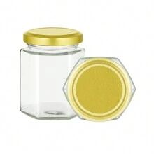 72 Pack 196ml/7oz Jam Jars With Lids Hexagonal Glass Jam Jars Honey Jars Pickles Chutneys Storage With Screw Gold Lids - Gold - View 2