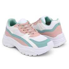 Tênis Feminino Chunky dad sneaker Casual Plataforma Original Moda Leve Macio Confortável Academia. - Verde Menta - Visão 2