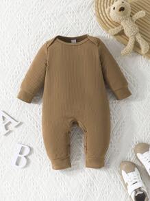 2 pièces Combinaison à manches longues pour bébé garçon avec imprimé de lettre d'ours mignon et unie, tenue pour le printemps/automne