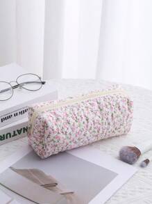 Set de genți de machiaj cu model floral și matlasat pentru femei, geantă estetică pentru cosmetice, cutie pentru ruj, medicină, parfum, tampon, posetă pentru monede, suport pentru carduri, geantă ușoară, pufoasă, cu articole de toaletă pentru depozitare, utilizare zilnică.