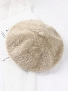1pc Solid Color Faux Pearl Decor Vintage Rabbit Fur Solid Beret Hat, Cute Fuzzy Feel For Autumn/Winter
