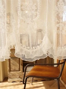 1 tấm rèm ren Pháp cổ điển, rèm voan bán trong suốt theo phong cách trang viên cổ điển cho cửa ra vào vòm, cho phép ánh sáng đi qua - trắng - Xem 7