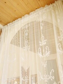 1 tấm rèm ren Pháp cổ điển, rèm voan bán trong suốt theo phong cách trang viên cổ điển cho cửa ra vào vòm, cho phép ánh sáng đi qua - trắng - Xem 6