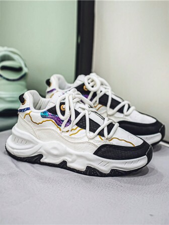 Men's Winter Fashion Versatile Comfy Anti-Slip Thick Sole Lace-Up Low-Top Chunky Sneakers