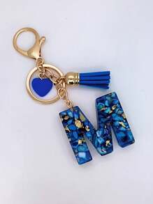 1 件女士米色树脂心形字母和流苏钥匙扣，可爱风格钥匙圈，创意礼物送给朋友万圣节汽车配件包魅力学校哥特 Y2k