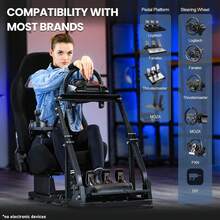 Minneer Sim Racing Cockpit Adjustable With Black Seat Fit For G923 G29 G920,Fanatec,Racing Wheel Stand Without Steering Wheel,Pedal,Shifter - Black - View 3