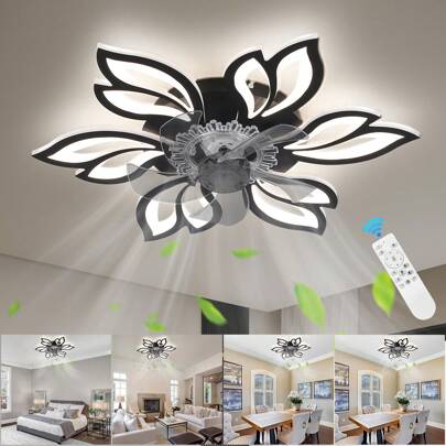 1-Pack Modern Ceiling Fan With Light And Remote Control, Low Profile Ceiling Fan With Light, 25.5 Inch Recessed Ceiling Fan With Memory Function 3 Light Colors 6 Speeds Ceiling Fan For Living Room, Dining Room (Black, White)