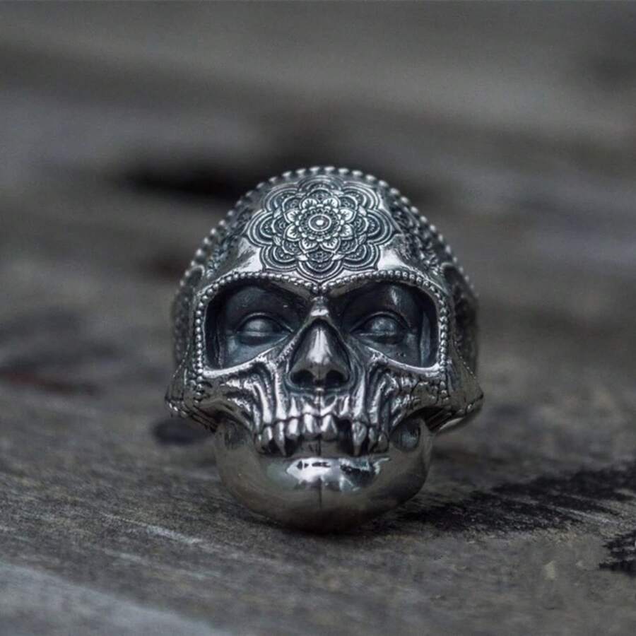 Stainless Steel Mandala Skull Ring