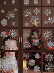62pcs Glitter Snowflake Window Stickers Sparkling Snowflake Window Clings Winter Wonderland Decorations For Home Party,Stickers,Wall Decal, Vinyl Decal For Home Decorations,Spring Decoration Items Refresh Your Home,Rama Decoration Stickers