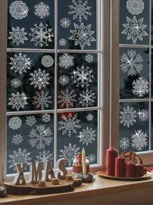 62pcs Glitter Snowflake Window Stickers Sparkling Snowflake Window Clings Winter Wonderland Decorations For Home Party,Stickers,Wall Decal, Vinyl Decal For Home Decorations,Spring Decoration Items Refresh Your Home,Rama Decoration Stickers