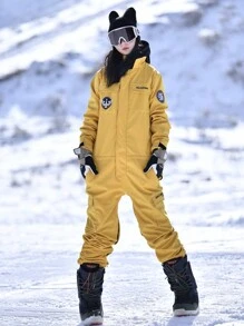 1 件女式冬季运动连体滑雪服，带拉链口袋防丢失设计滑雪服套装，冬季滑雪板和滑雪服，适合户外活动的运动服，冬季滑雪装备，加固结构，功能性滑雪设备，雪具，理想的户外连体滑雪服，滑雪服女式滑雪服 - 黃色 - 查看 4