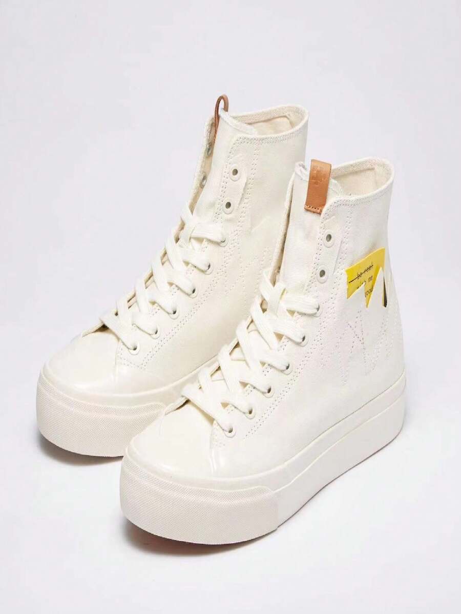 Siweiqi Spring And Summer Classic High-Top Canvas Shoes Are Fashionable And Casual, Personalized Design, Men's And Women's Color-Blocking, Versatile, Sports, Comfortable And Wear-Resistant - 白色 - 查看 1