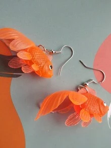 Aretes de pez hechos a mano, aretes de pez dorado de plástico de imitación, joyería extravagante, aretes raros, joyería de moda - pendientes de peces de colores - Ver 5