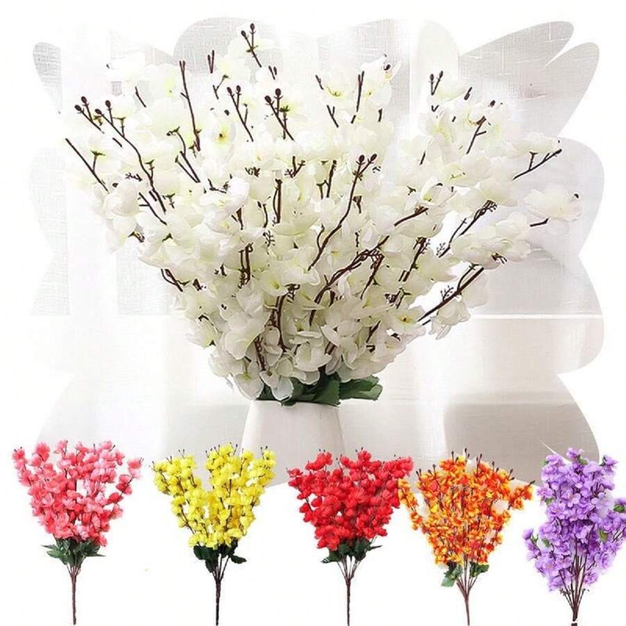 1 Bouquet Peach Blossom Artificial Cherry Blossom Decoration 6 Large Branches 63 Little Flowers - 黃色 - 查看 1