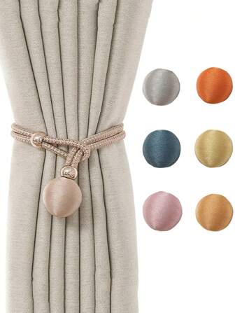 2 件丝绸串珠窗帘绑带，最大周长 14 英寸 - 适用于薄窗帘或厚窗帘的窗帘绳环，带挂钩的波西米亚农舍窗帘绑带，家庭办公室装饰窗帘绑带，可爱的宿舍窗帘绑带绳（粉色/金色/米色/灰色/蓝色/香槟色/白色/绿色/勃艮第色）