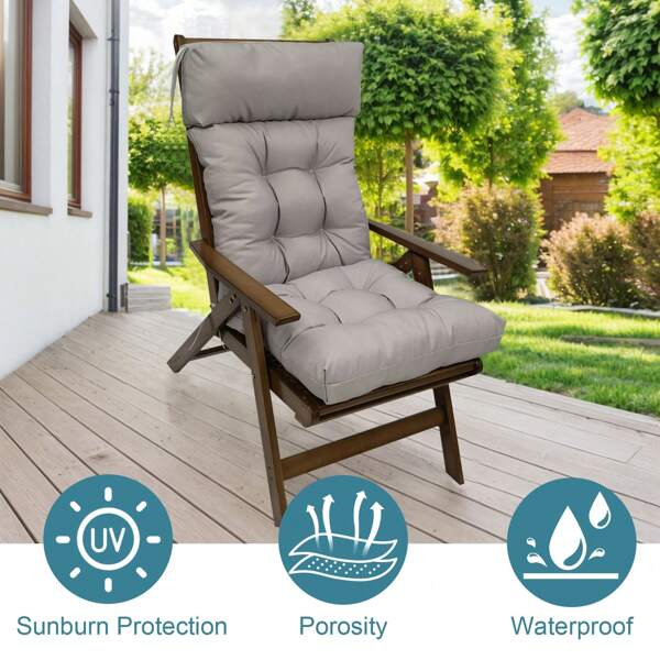 Waterproof Outdoor Chair Cushions With Head Pillow - UV Resistant High Back Patio Seat Cushion For Adirondack Chairs, Durable Indoor/Outdoor Furniture Pads & Puttee Covers