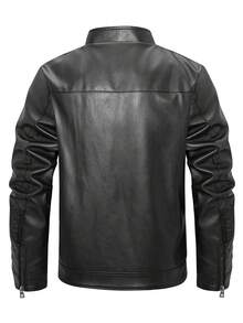 LEDUNTINO Áo khoác da Bkier vải nỉ dày thời trang nam, thể thao, trơn, áo khoác bomber, xe máy, quà tặng bạn trai, áo khoác gió chống gió cổ đứng mùa đông thu cho nam, áo khoác da họa tiết xe đạp mùa xuân thu cho nam - màu đen - Xem 2