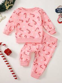 Baby Mädchen Weihnachten Zuckerstangen Muster rosa Lässig 2-Teile Set, Weihnachtsserie, geeignet für Weihnachten drinnen und Outdoor