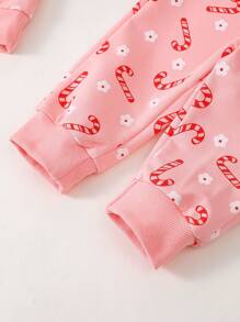 Baby Mädchen Weihnachten Zuckerstangen Muster rosa Lässig 2-Teile Set, Weihnachtsserie, geeignet für Weihnachten drinnen und Outdoor