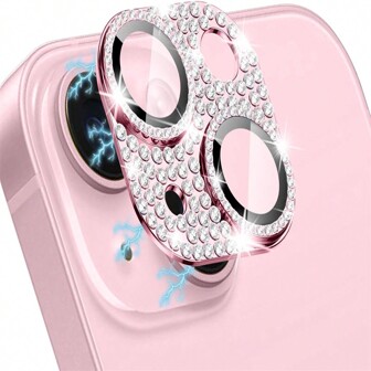Glittrigt kameraskydd, bling-strasskameraskydd, linsskydd i aluminiumlegering, 9H-hårdhet, härdat glas, linsskyddsfilm kompatibel med iPhone 16 15 14 13 12 11 Pro Max 15 14 Plus (rosa) present till födelsedag, familj, vänner glittrande kristall, linsskydd, telefontillbehör