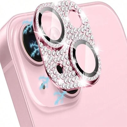Glitter Camera Protection Bling Rhinestone Camera Cover, Aluminium Alloy Lens Protection, 9H Hardness, Tempered Glass Camera Lens Protective Film Compatible With Iphone 16 15 14 13 12 11 Pro Max 15 14 Plus (Pink) Gift For Birthday, Family, Friends Sparkling Crystal, Lens Protector, Phone Accessories