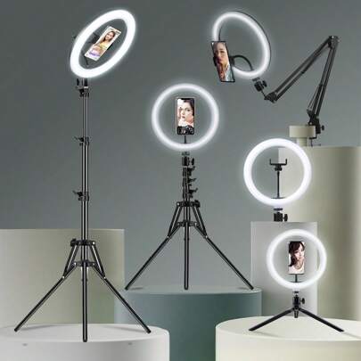AXNEN 10-calowa lampa pierścieniowa do selfie z opcjonalnym statywem, lampa wypełniająca do fotografii, lampa pierścieniowa LED do nagrywania wideo, transmisja na żywo, odpowiednia do fotografii, nagrywania wideo, transmisji na żywo, spotkań Zoom, ze stojakiem, lampa do selfie