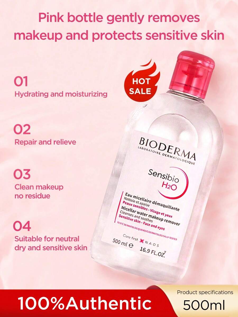 Bioderma 3-In-1 Gentle Facial Cleansing Water, Makeup Remover & Eye/Lip Cleanser, 500ml - Powder 500ml - View 1