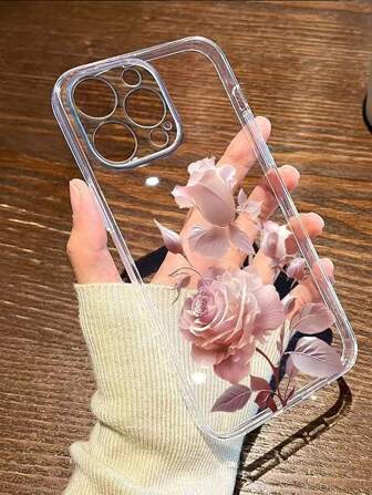 1 st minimalistiskt rosblommigt transparent TPU-skal som motstår fall, kompatibelt med 17 Air, 17 Pro Max, 16 Pro Max, 11, 15 Pro Max, 14 Pro Max / Galaxy S25, SAM A26 / Honor X6A, X7B, X8B / Redmi Note 14, 13C skyddande fodral