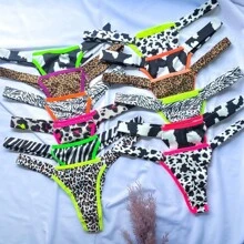 Kit Of 7 Women's Thong Panties With Animal Print And Sensual Neon - Nhiều màu - Xem 1