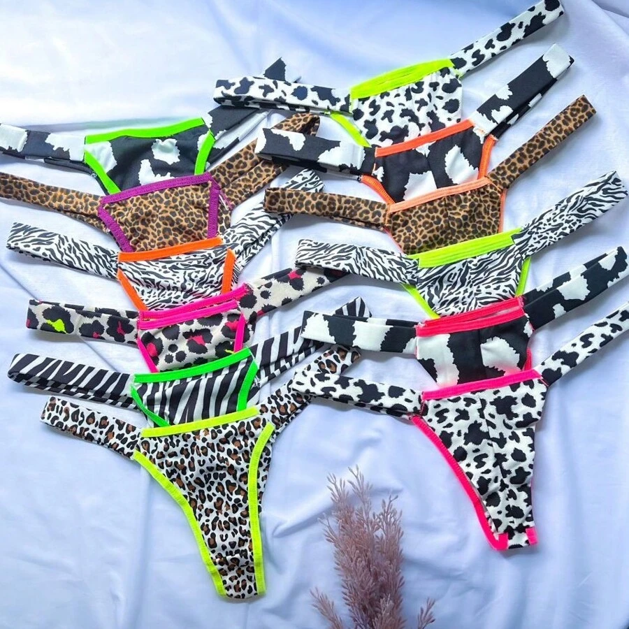 Kit Of 7 Women's Thong Panties With Animal Print And Sensual Neon - Nhiều màu - Xem 1