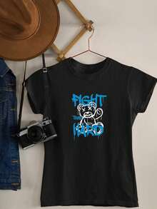 Women's T-Shirt Baby Look Bear Fight Hard Against Confidence Cute Fashion Various Colors 100% Cotton - 黑色 - 查看 2