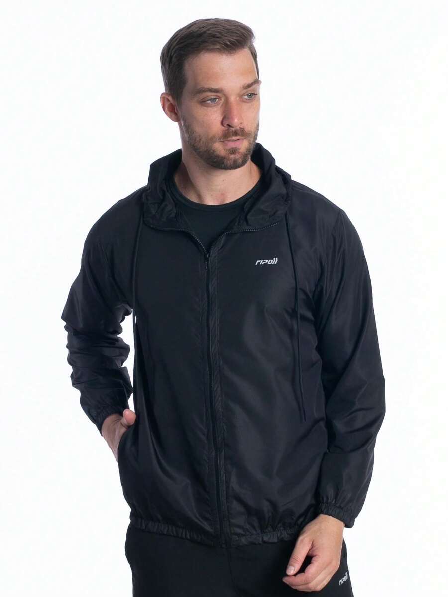 Ripoll Men's Water Repellent Windbreaker Jacket With Hood And Pocket - Black - View 1