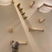 1 件壁挂式猫树、猫墙家具楼梯、软猫吊床和栖木、实木猫墙架，适合室内玩耍、攀爬、睡觉，最大承重 12 公斤（26 磅） - 杏色 - 查看 2