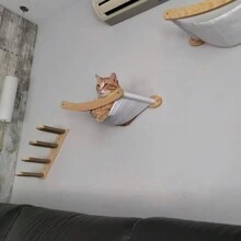 1 件壁挂式猫树、猫墙家具楼梯、软猫吊床和栖木、实木猫墙架，适合室内玩耍、攀爬、睡觉，最大承重 12 公斤（26 磅） - 杏色 - 查看 4