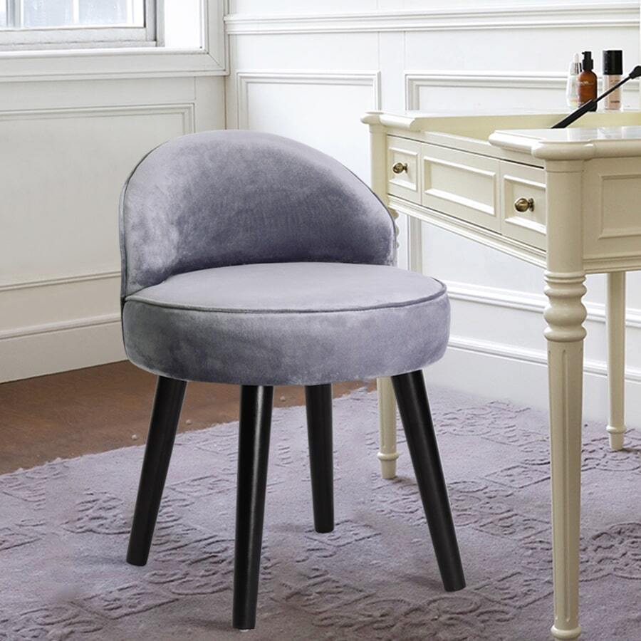 Living And Home Modern Velvet Dressing Table Stool With Solid Wood Legs