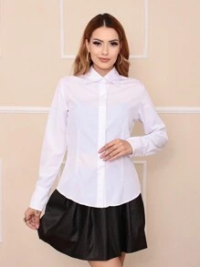 Long Sleeve Dress Shirt By Lisa Women's Fashion Blogger - 白色 - 查看 7