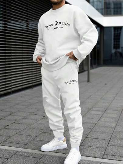 Sweatsuit For Men, Casual Pants & Printed Hoodie, Regular Fit, Versatile