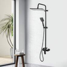 Black/Silver Shower System With Shower Fitting Rain Shower Height Adjustable, Shower Fitting Set Including Mixer Tap Shower, Head Shower, Hand Shower, Shower Rail And Hose, Shower Set With Fitting - Black - View 3