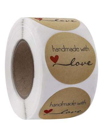 Finego Rollo de 500 etiquetas autoadhesivas hechas a mano con amor de 1 pulgada/1,5 pulgadas para paquetes de repostería, decoración navideña, etiquetas de regalos navideños, adornos navideños DIY, recomendaciones de regalos navideños, regalos navideños creativos