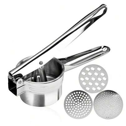 1 pieza Machacador de patatas, prensa de patatas, pasa-purés de patatas, machacador de patatas de acero inoxidable, machacador de verduras de cocina con mango antideslizante, molino manual de frutas y verduras con discos intercambiables, molinillo de verduras, suministros de cocina, utensilios de cocina