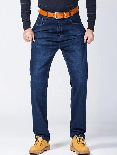 Loose Fit, Elastic Waist, Straight Leg Casual Business Jeans For Men, Plus Size