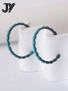 1 对复古夸张合金绿松石 C 形女式环形耳环 - C字 - 查看 14