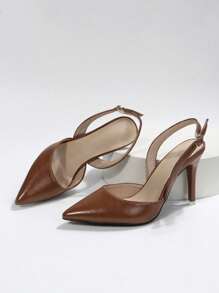 Giày cao gót mũi nhọn cho nữ, kiểu giày cao gót rỗng kiểu Pháp mới, màu bạc - màu nâu - Xem 7