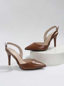 Giày cao gót mũi nhọn cho nữ, kiểu giày cao gót rỗng kiểu Pháp mới, màu bạc - màu nâu - Xem 5
