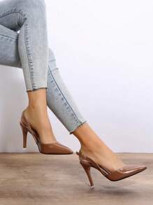 Giày cao gót mũi nhọn cho nữ, kiểu giày cao gót rỗng kiểu Pháp mới, màu bạc - màu nâu - Xem 2