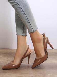 Giày cao gót mũi nhọn cho nữ, kiểu giày cao gót rỗng kiểu Pháp mới, màu bạc - màu nâu - Xem 1