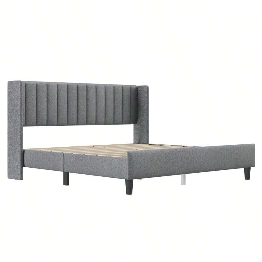 King Size Upholstered Platform Bed Frame With Headboard, Mattress